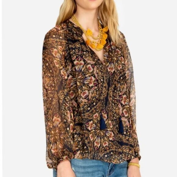 Johnny Was Jade Riley Silk Peasant Blouse S - Picture 4 of 16